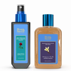Blue Nectar Himalayan Rose Mist & Vanilla Honey Body Wash for Freshness, Exfoliation, and Deep Cleansing - Aromatic Bliss in Every Drop