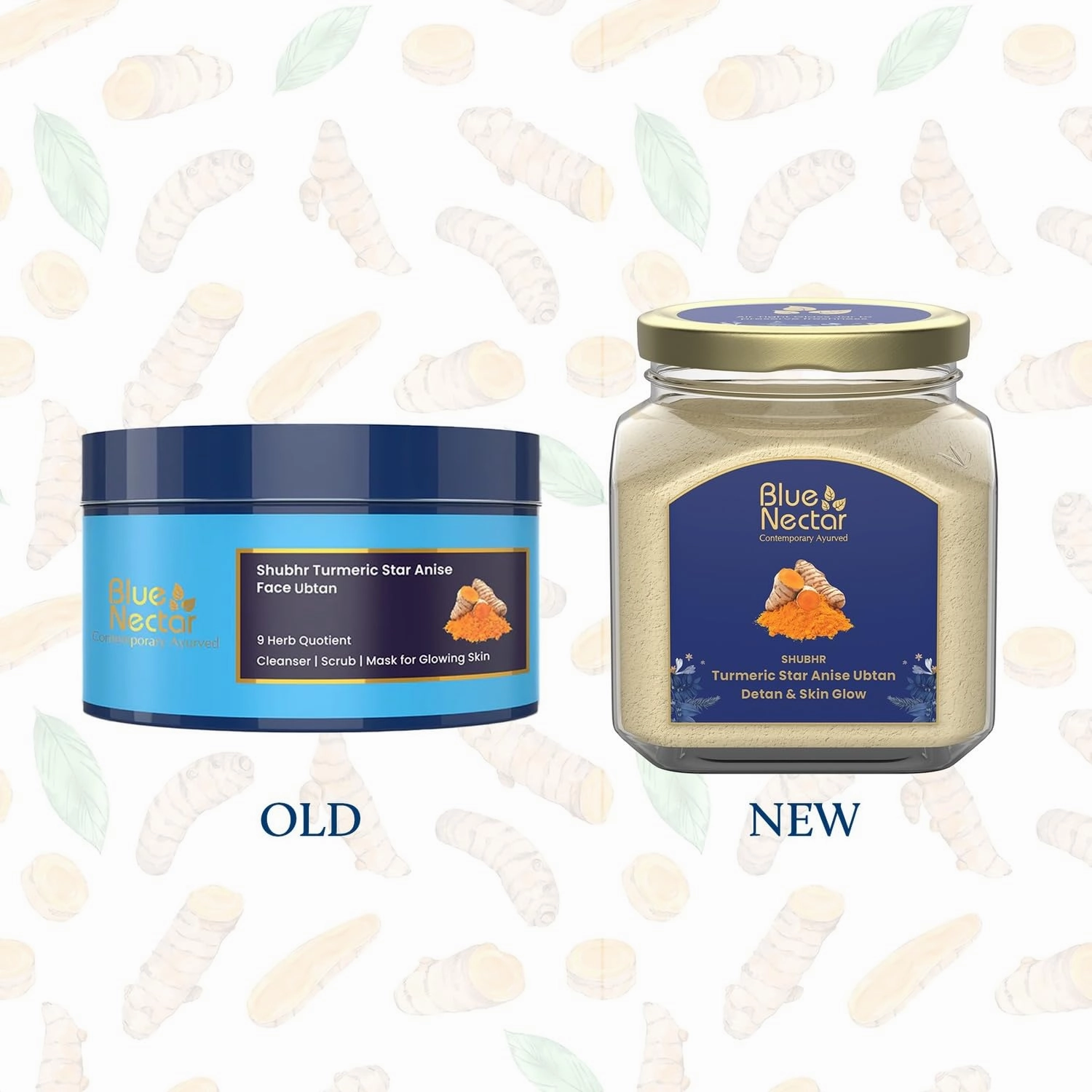Blue Nectar Turmeric Ubtan Powder for Glowing Skin | Ayurvedic Ubtan Face Pack for Skin Brightening | Tan Removal Face Pack for Women & Men with Multani Mitti Powder | (3.5 Oz, 9 Herbs)