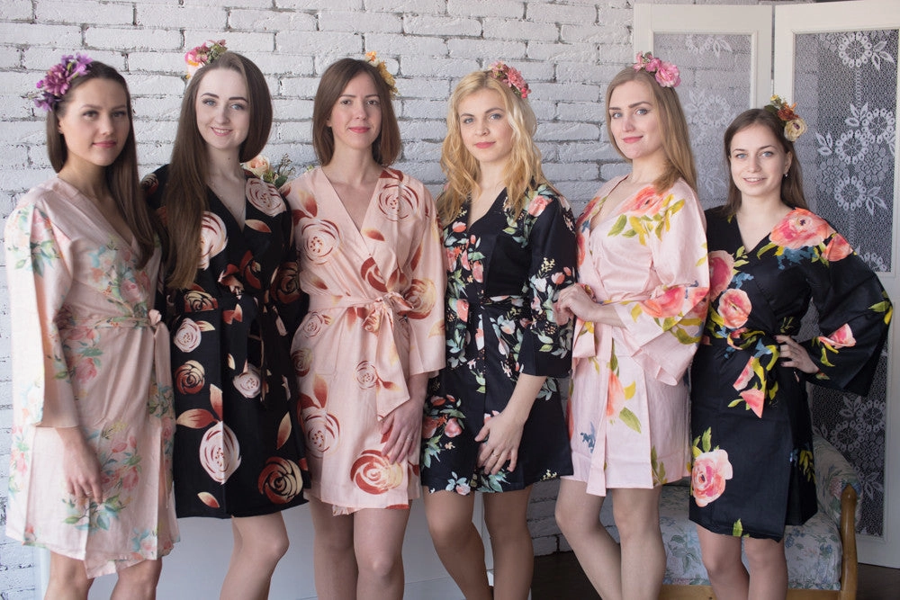 Blush & Black Wedding Color Robes - Premium Rayon Collection