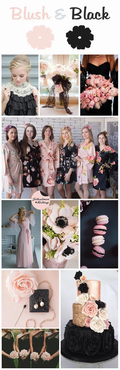Blush & Black Wedding Color Robes - Premium Rayon Collection