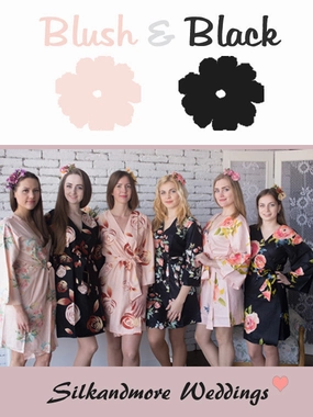 Blush & Black Wedding Color Robes - Premium Rayon Collection