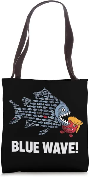 Bold Blue Fish Devours Trump A Blue Wave Metaphor Tote Bag