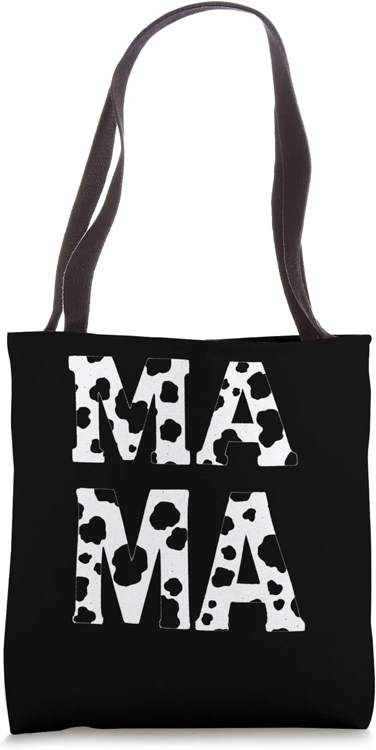 Bold Cow Print Typographic Tote Bag