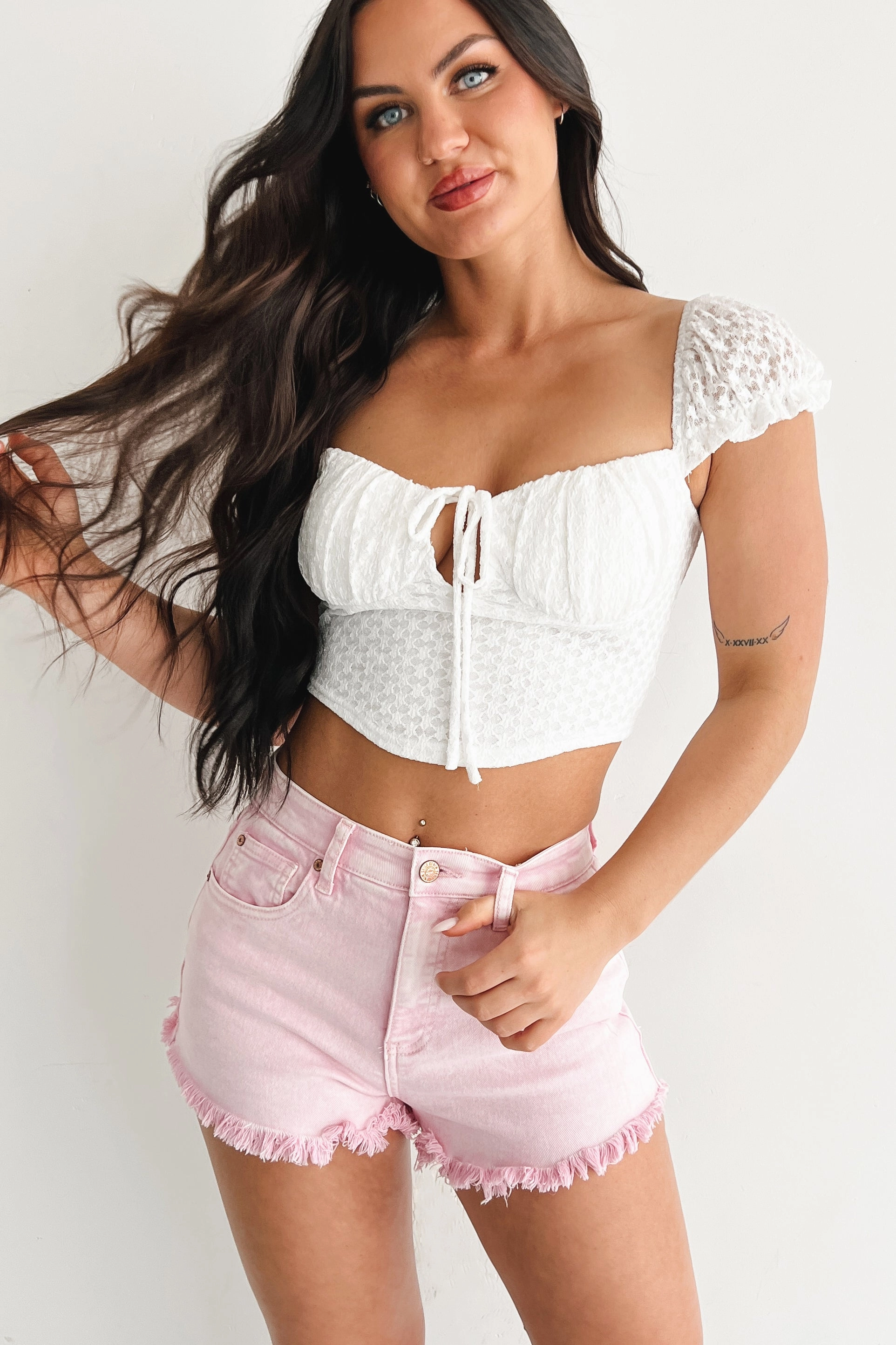 Bold As Red Lipstick Sweetheart Lace Crop Top (White)