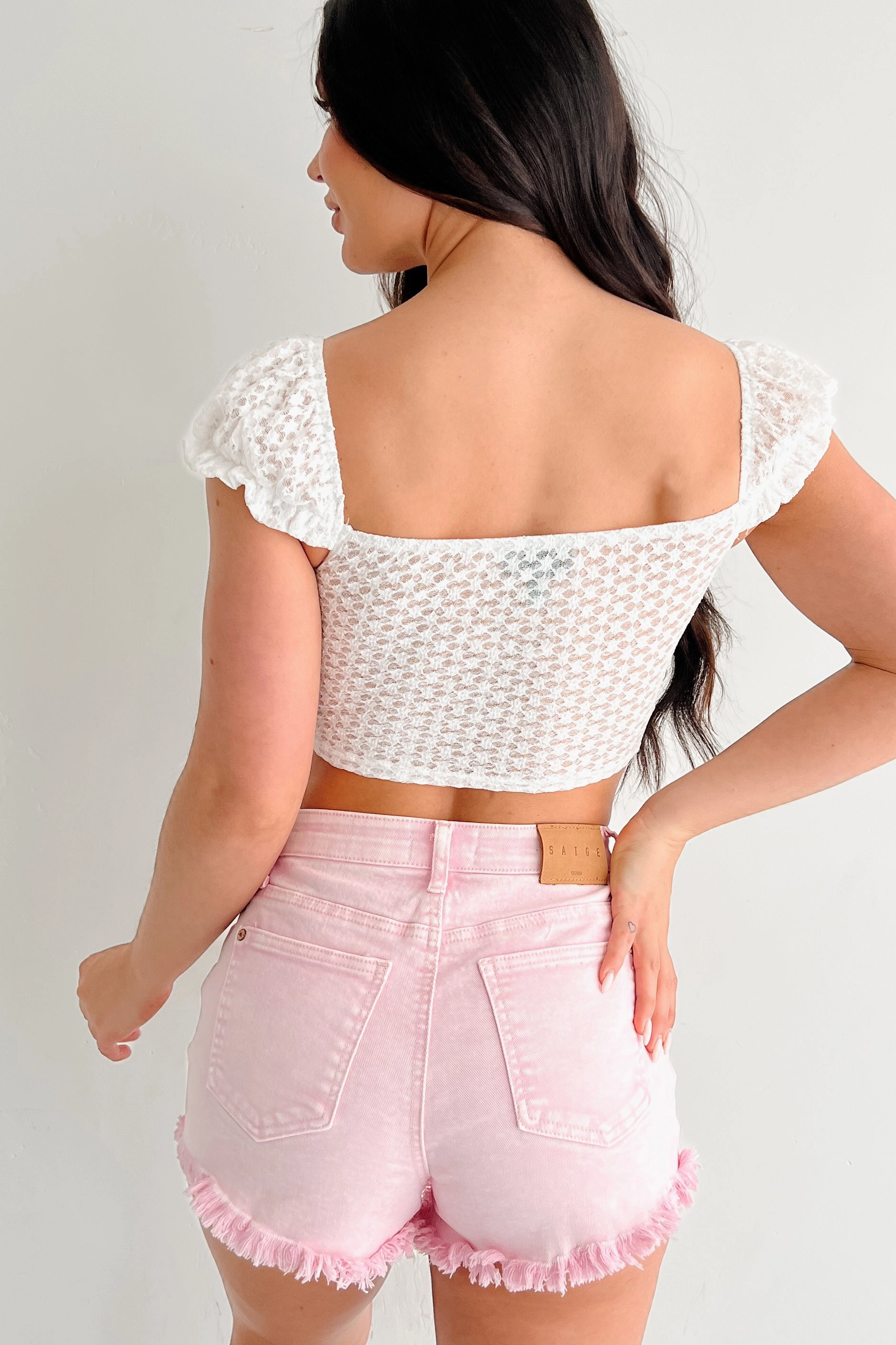 Bold As Red Lipstick Sweetheart Lace Crop Top (White)