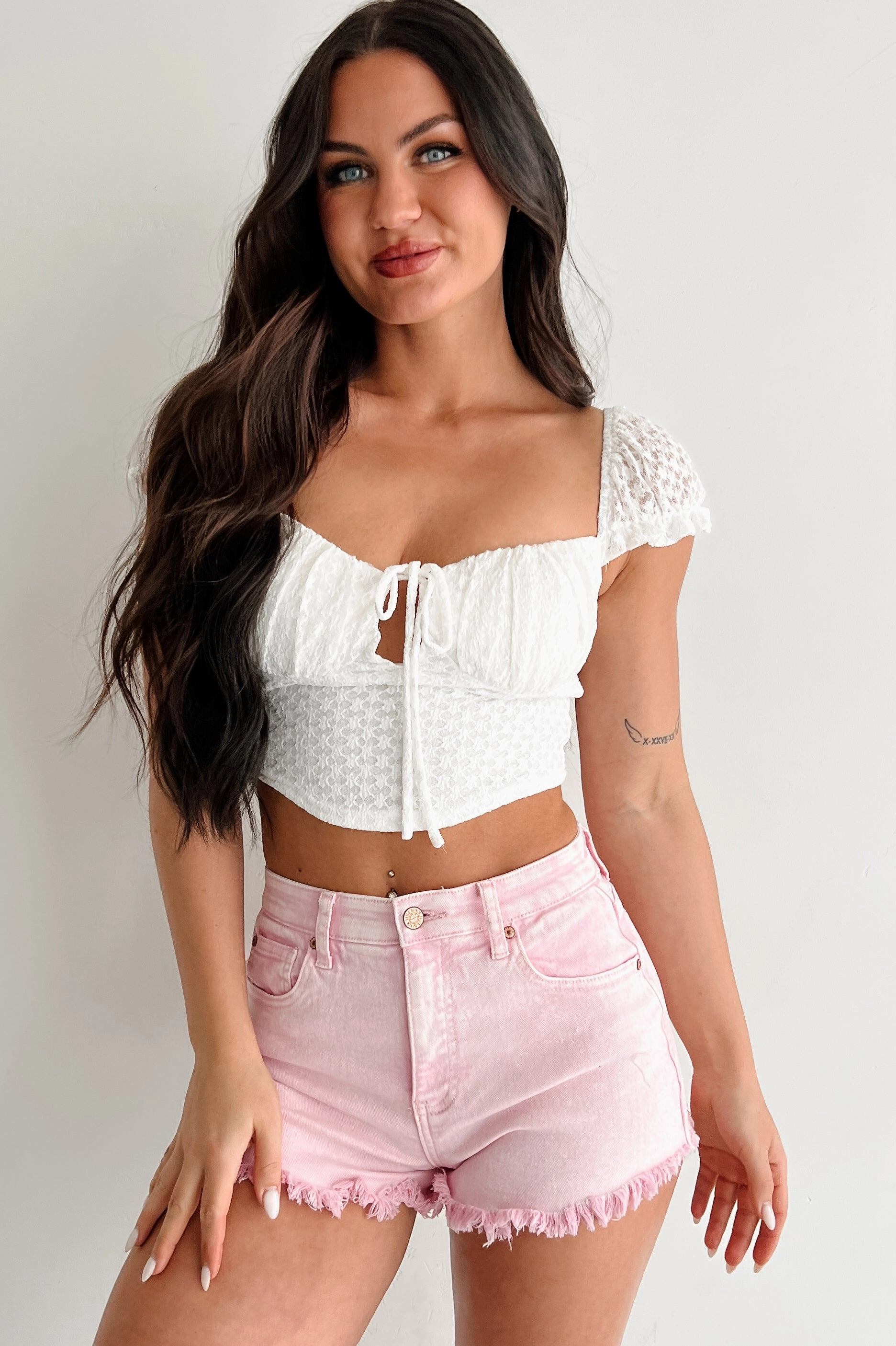 Bold As Red Lipstick Sweetheart Lace Crop Top (White)