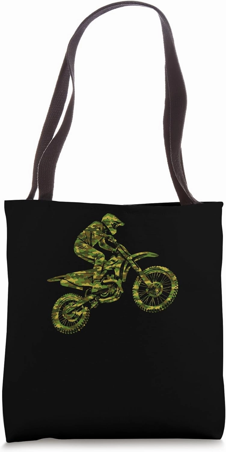 Bold Camo Motocross Bike Air Stunt Tote Bag