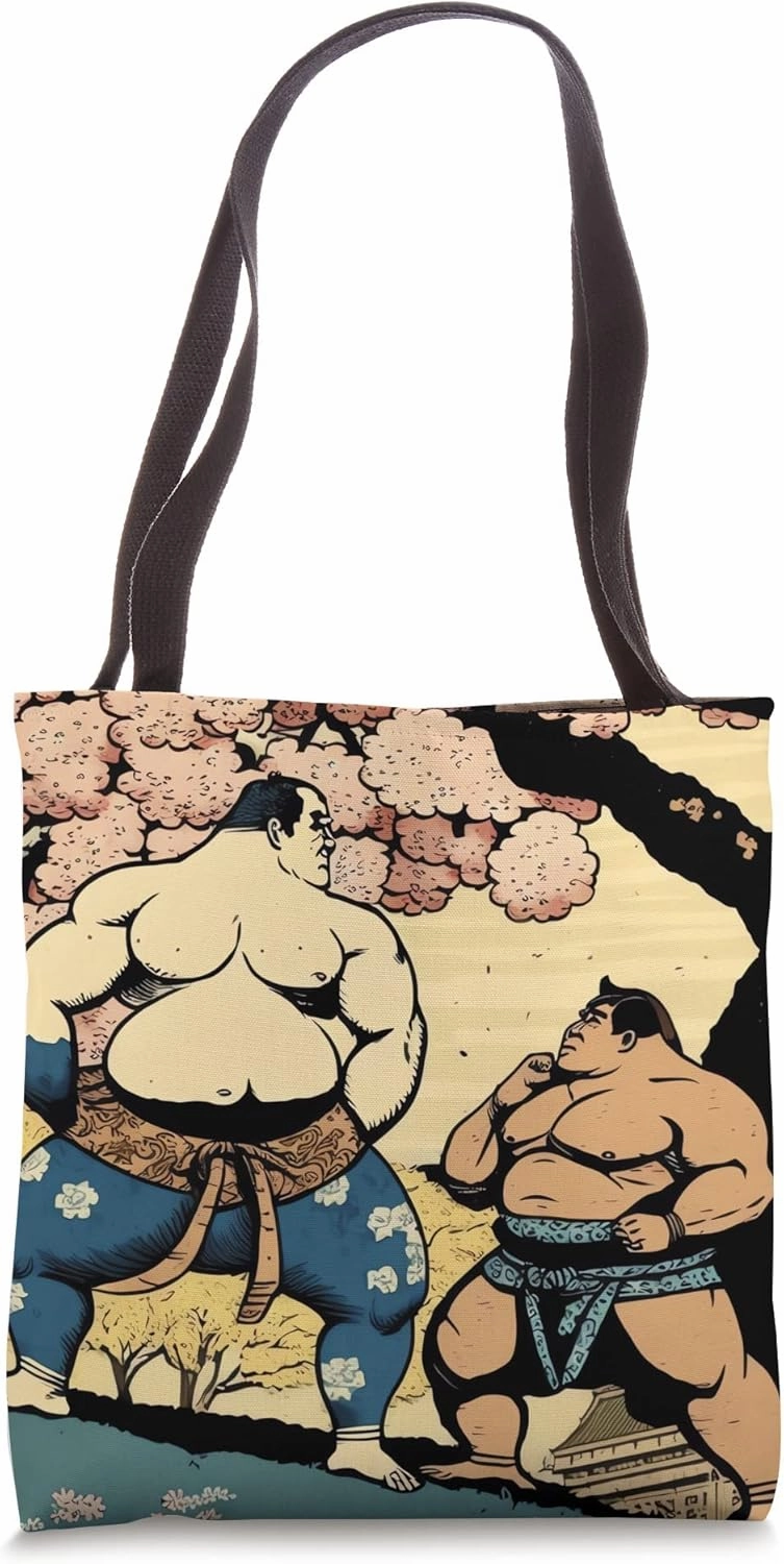 Bold Vibrant Artistic Depiction Sumo Wrestling Japanese Tote Bag