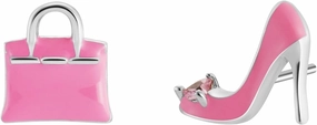 Bolenvi Pink Designer Purse and High Heels Mismatched Stud Earrings - 925 Sterling Silver Posts with Pink Enamel and CZ Crystal - Dainty Studs for Women - Jewelry Gift for Her