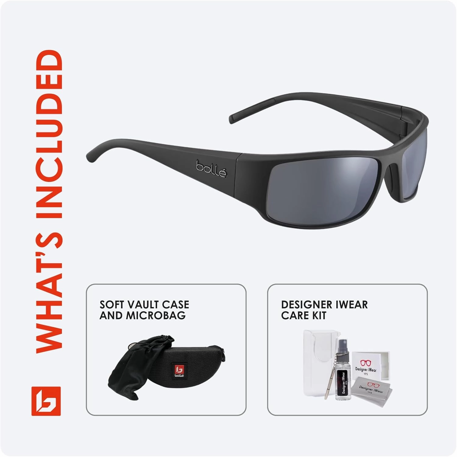 bollé King 63MM Wrap Around Sunglasses for Men for Women   BUNDLE With Designer iWear Complimentary Eyewear Kit