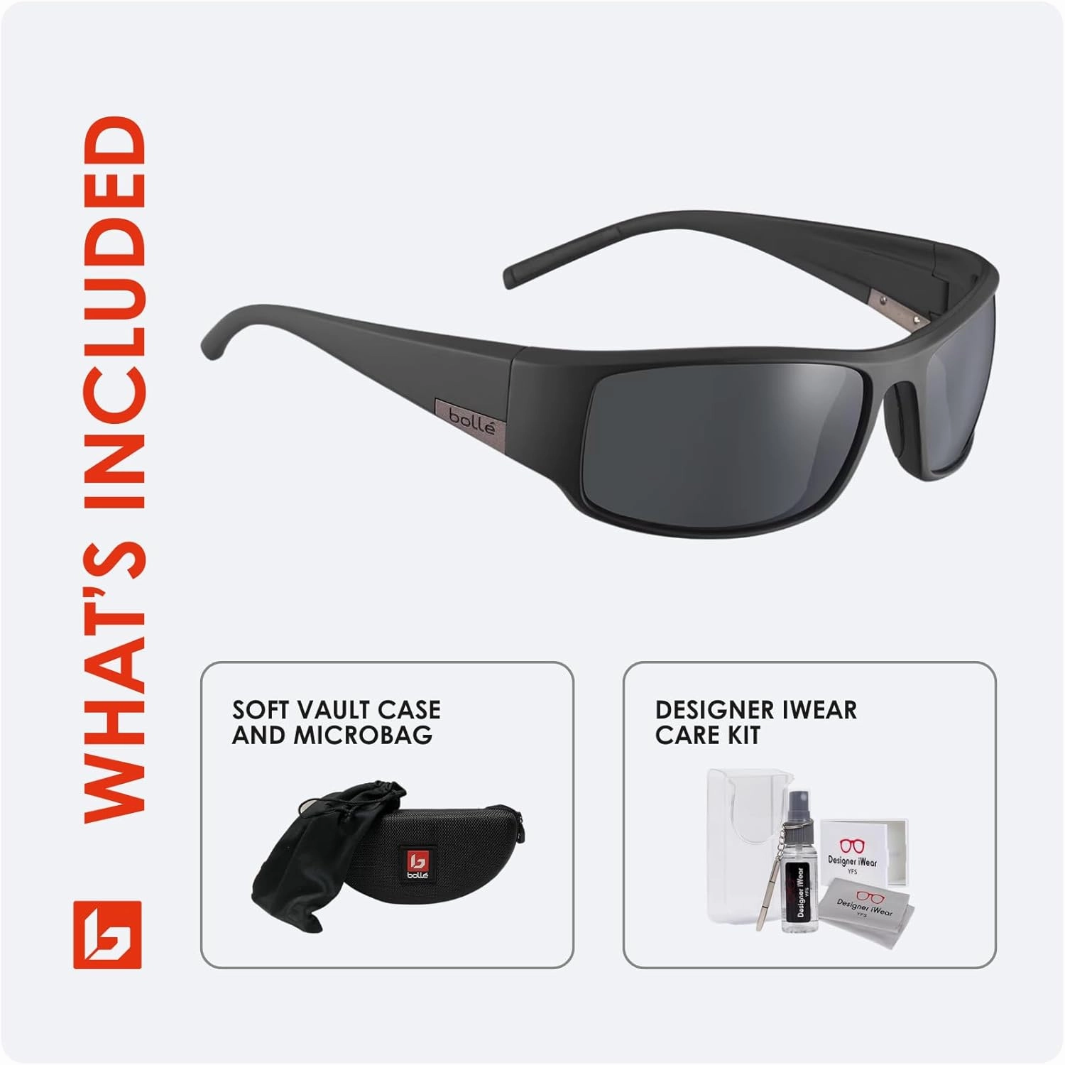 bollé King 63MM Wrap Around Sunglasses for Men for Women   BUNDLE With Designer iWear Complimentary Eyewear Kit