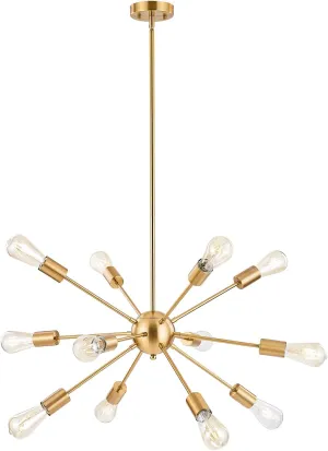 BONLICHT Contemporary 12 Light Brushed Brass Sputnik Chandelier Mid Century Modern Sputnik Kitchen Island Dining Room Pendant Lighting Gold Ceiling Hanging Light Fixture for Living Room Bedroom Bar