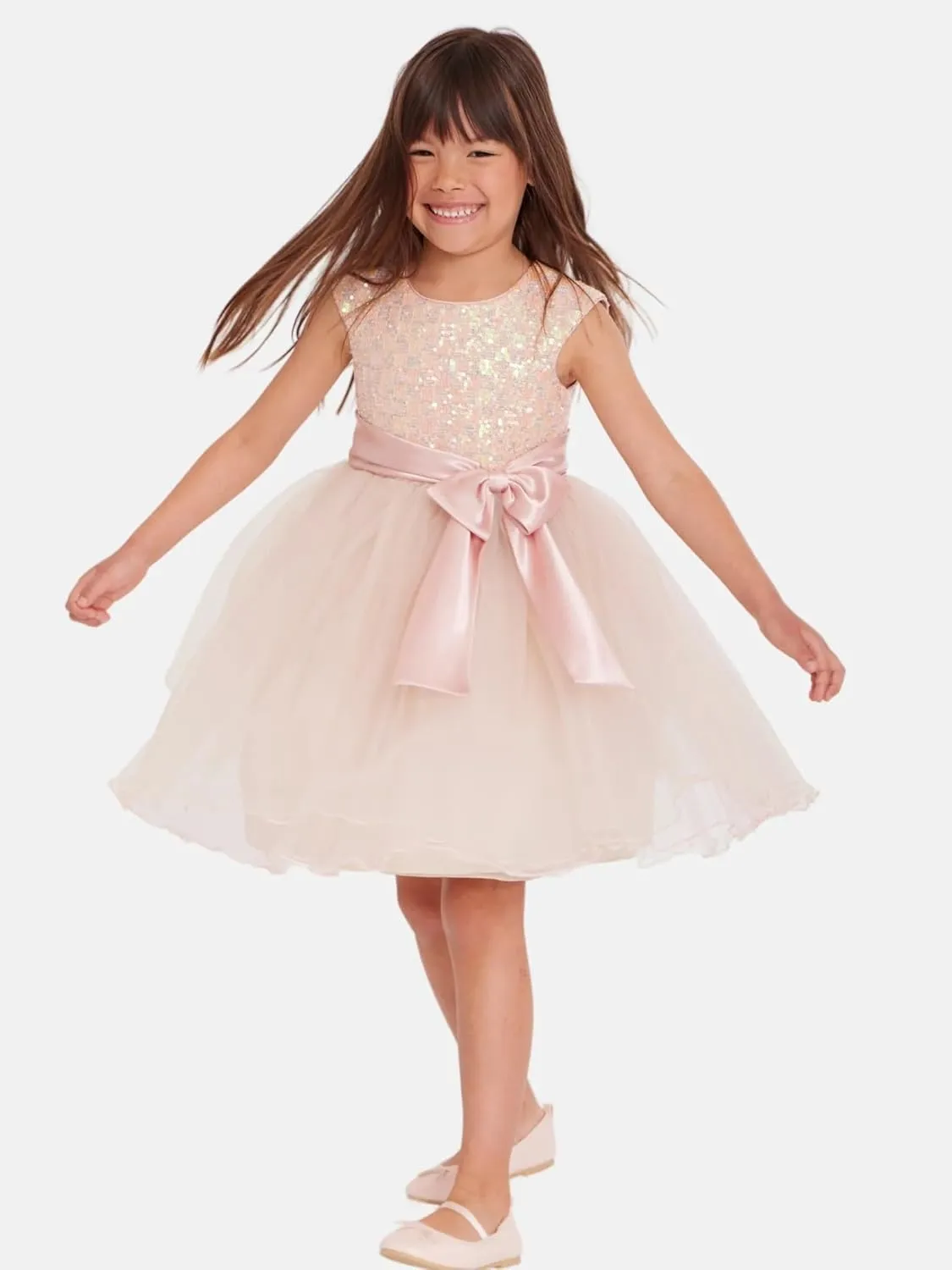 Bonnie Jean Girls 2T-16 Sequins Satin Bow Special Occasion Mesh Dress