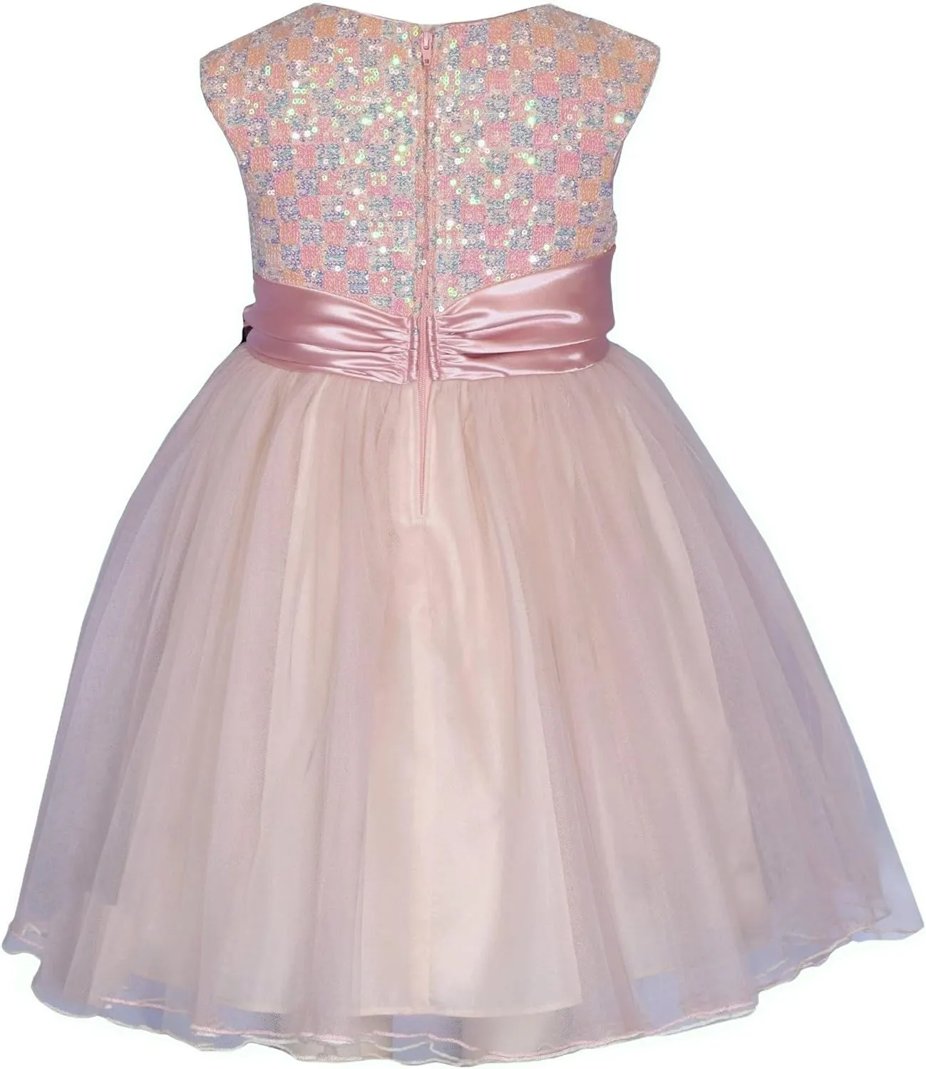 Bonnie Jean Girls 2T-16 Sequins Satin Bow Special Occasion Mesh Dress