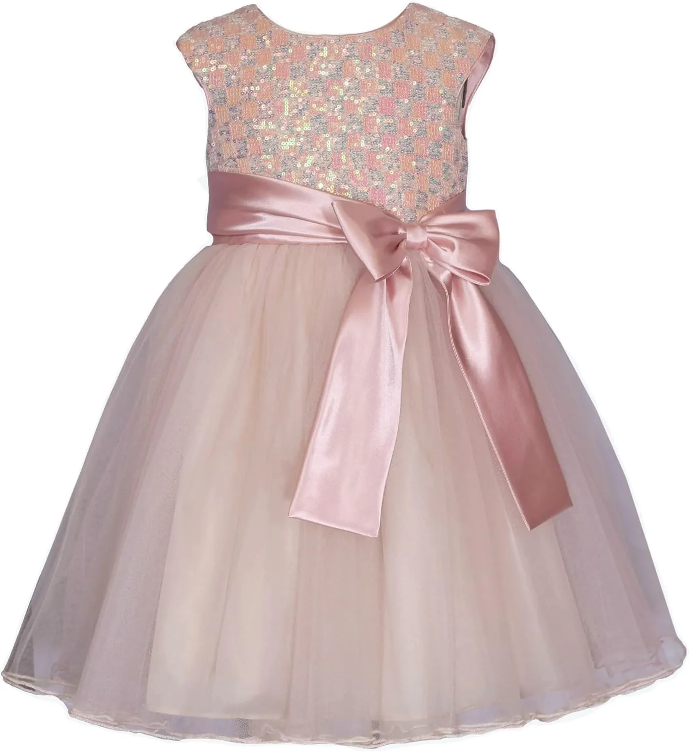 Bonnie Jean Girls 2T-16 Sequins Satin Bow Special Occasion Mesh Dress