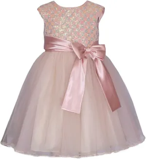 Bonnie Jean Girls 2T-16 Sequins Satin Bow Special Occasion Mesh Dress