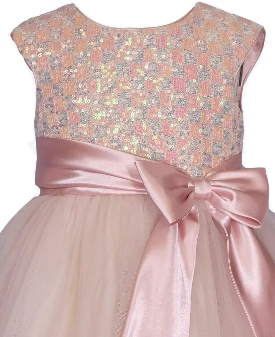 Bonnie Jean Girls 2T-16 Sequins Satin Bow Special Occasion Mesh Dress