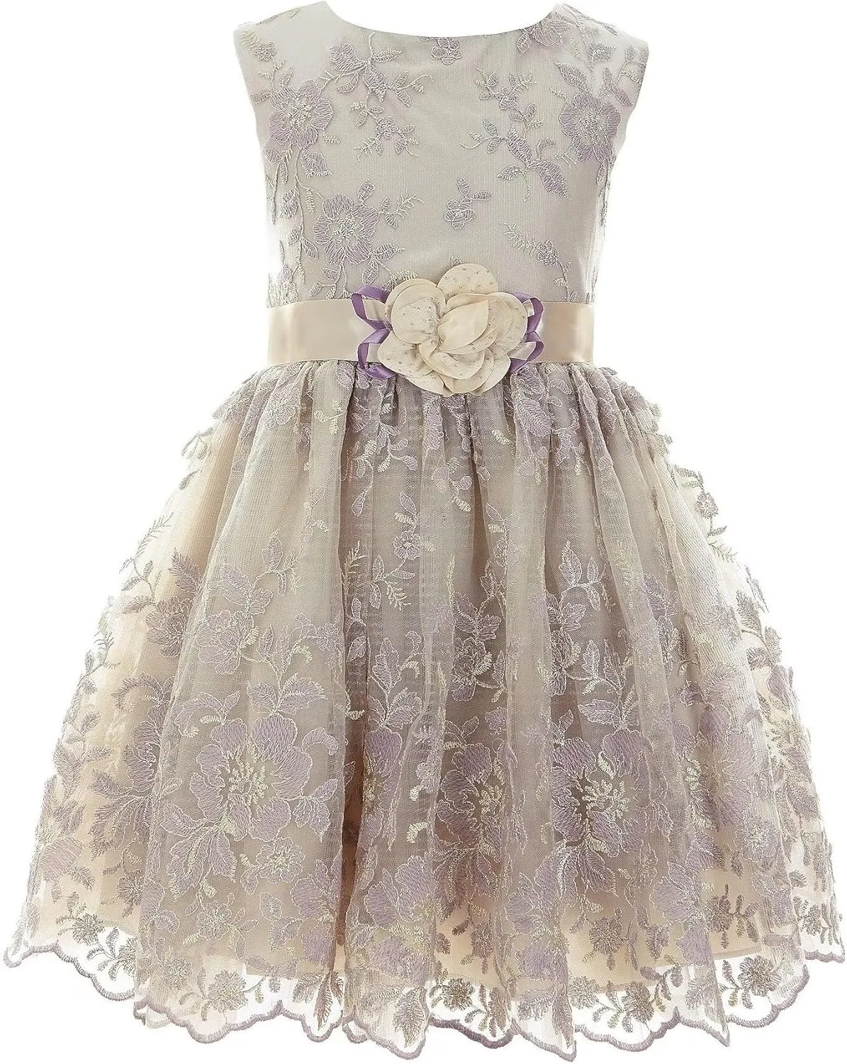 Bonnie Jean Girls 3M-16 Embroidered Lace Flower Waist Special Occasion Dress