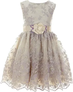 Bonnie Jean Girls 3M-16 Embroidered Lace Flower Waist Special Occasion Dress
