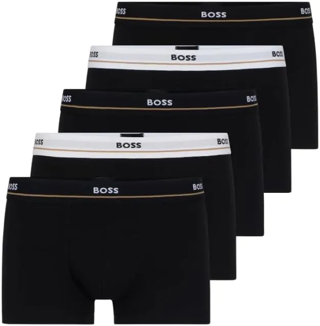 BOSS Men's 5 Pack Bold Logo Cotton Stretch Trunks