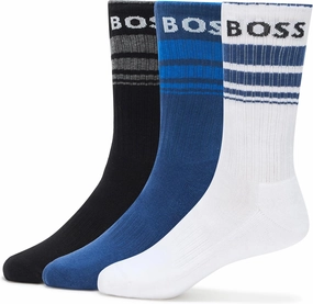 BOSS Men's 3-Pack Bold Logo Solid Cotton Socks
