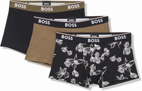 BOSS Men's 3-Pack Multi Design Bold Logo Trunks