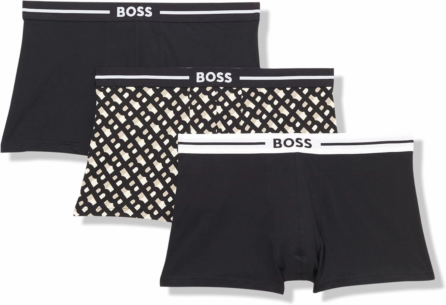 BOSS Men's 3-Pack Multi Design Bold Logo Trunks