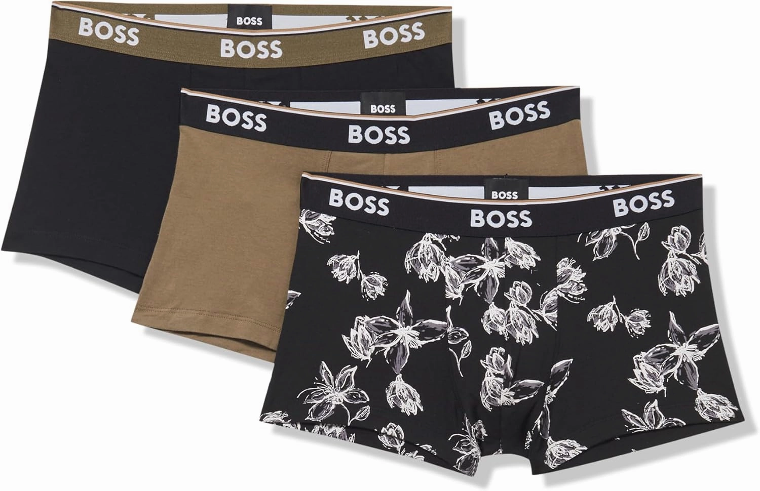 BOSS Men's 3-Pack Multi Design Bold Logo Trunks