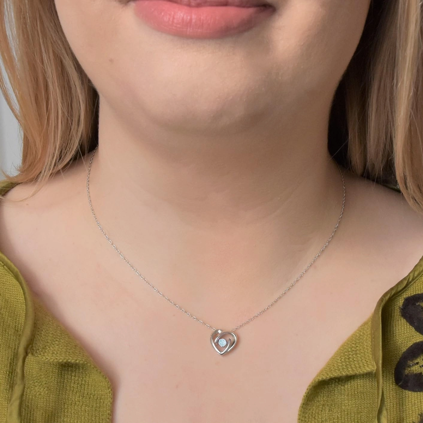 Boston Bay Diamonds 14K Gold or Rhodium Plated 925 Sterling Silver Dancing 3.5mm Birthstone Gemstone Heart Pendant with 18" Rope Chain