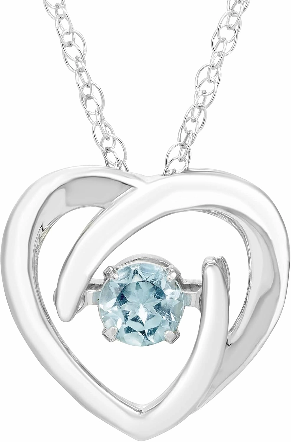 Boston Bay Diamonds 14K Gold or Rhodium Plated 925 Sterling Silver Dancing 3.5mm Birthstone Gemstone Heart Pendant with 18" Rope Chain