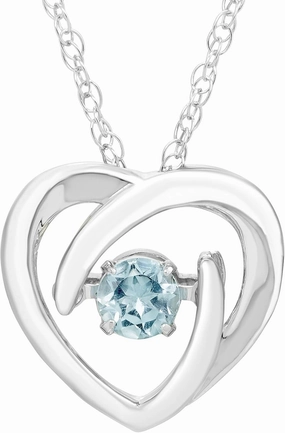 Boston Bay Diamonds 14K Gold or Rhodium Plated 925 Sterling Silver Dancing 3.5mm Birthstone Gemstone Heart Pendant with 18" Rope Chain