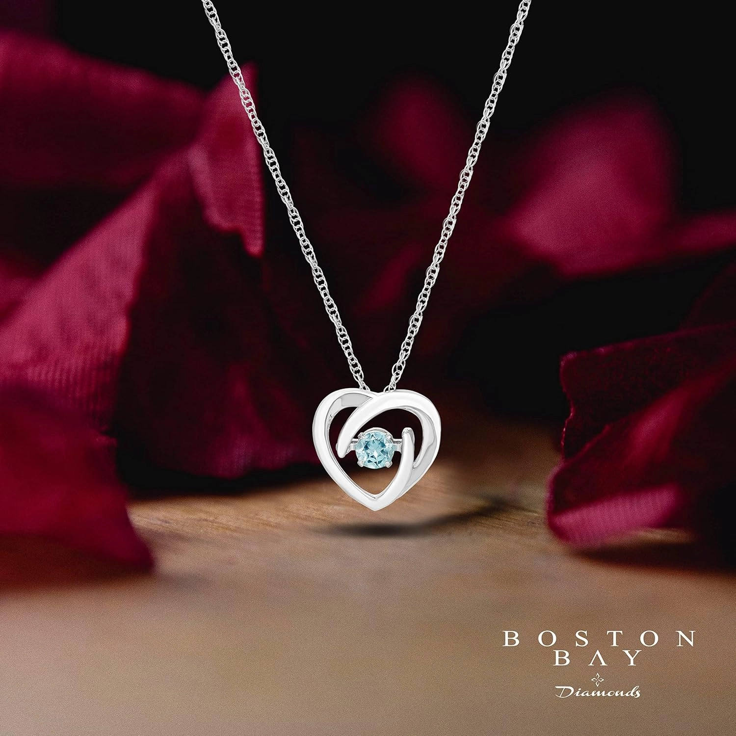 Boston Bay Diamonds 14K Gold or Rhodium Plated 925 Sterling Silver Dancing 3.5mm Birthstone Gemstone Heart Pendant with 18" Rope Chain