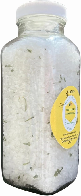 Botanical Bath Healing Salts: Premiun Nourishing Bath soak for deep Relaxation. Made with Organic Plants- Aromatic Oils- Rich Minerals. Promotes Overall Well-Being. (Sacred Frankincense, Pine), Clear