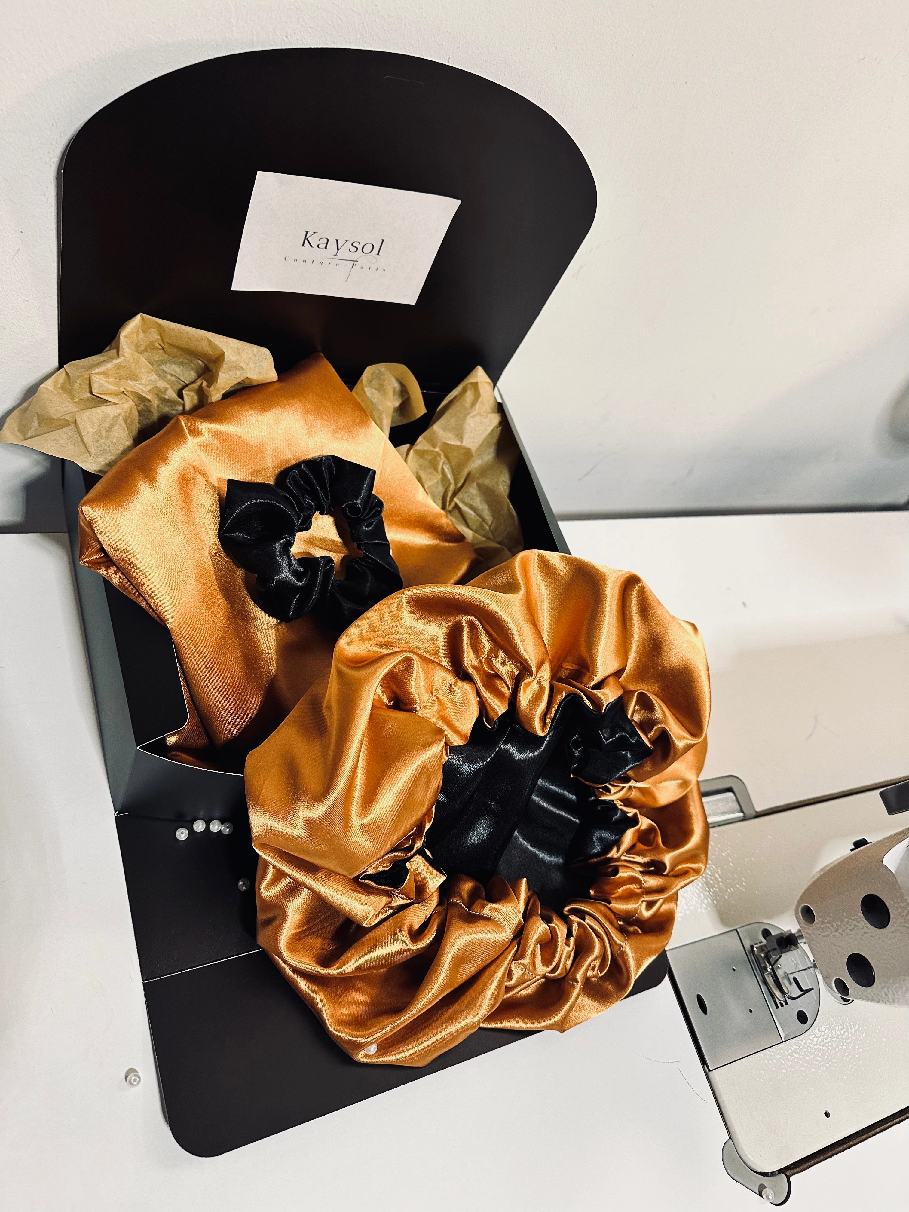 Box Taie d’oreiller en satin - Bonnet de nuit en satin et chouchou