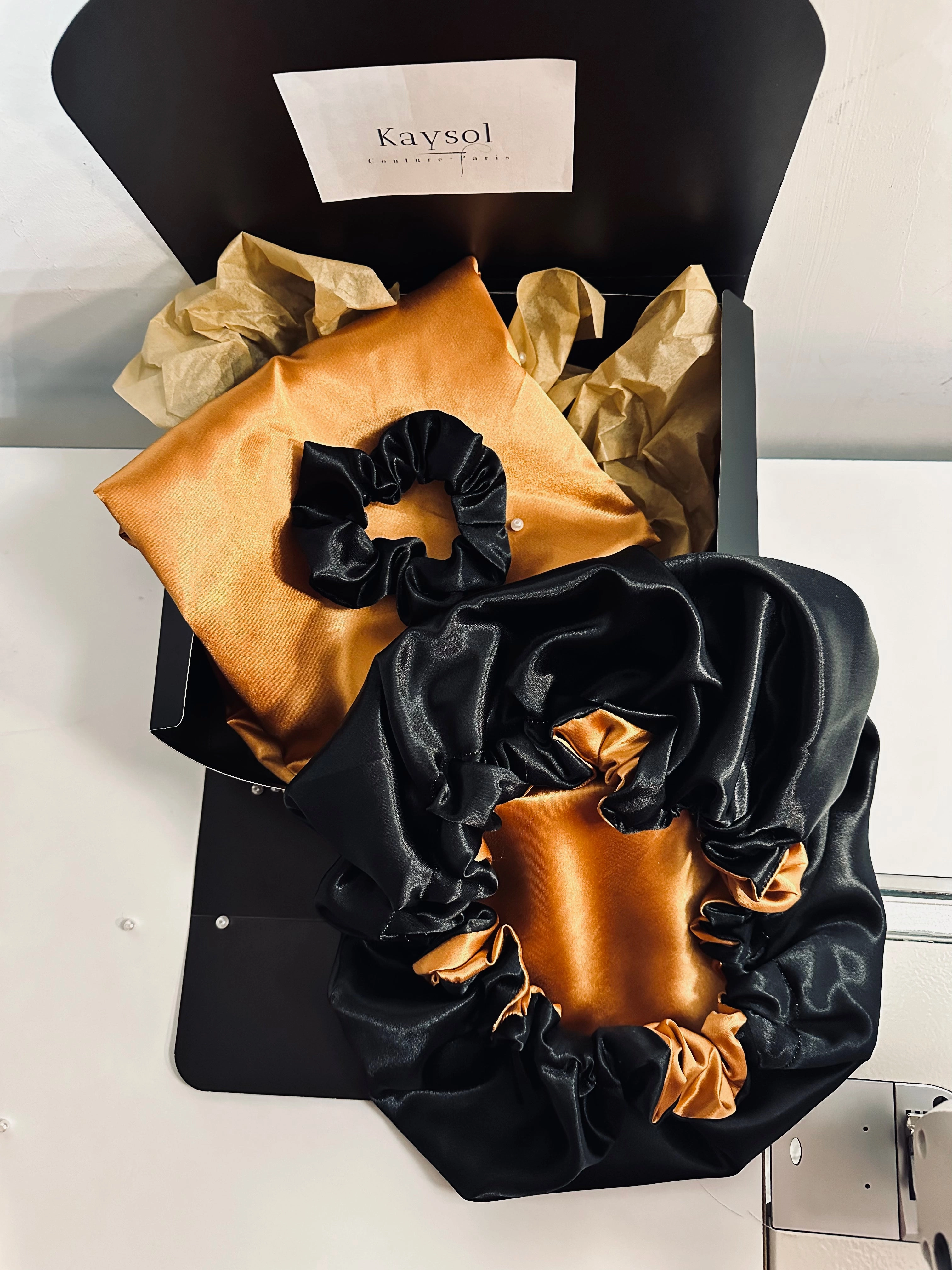 Box Taie d’oreiller en satin - Bonnet de nuit en satin et chouchou