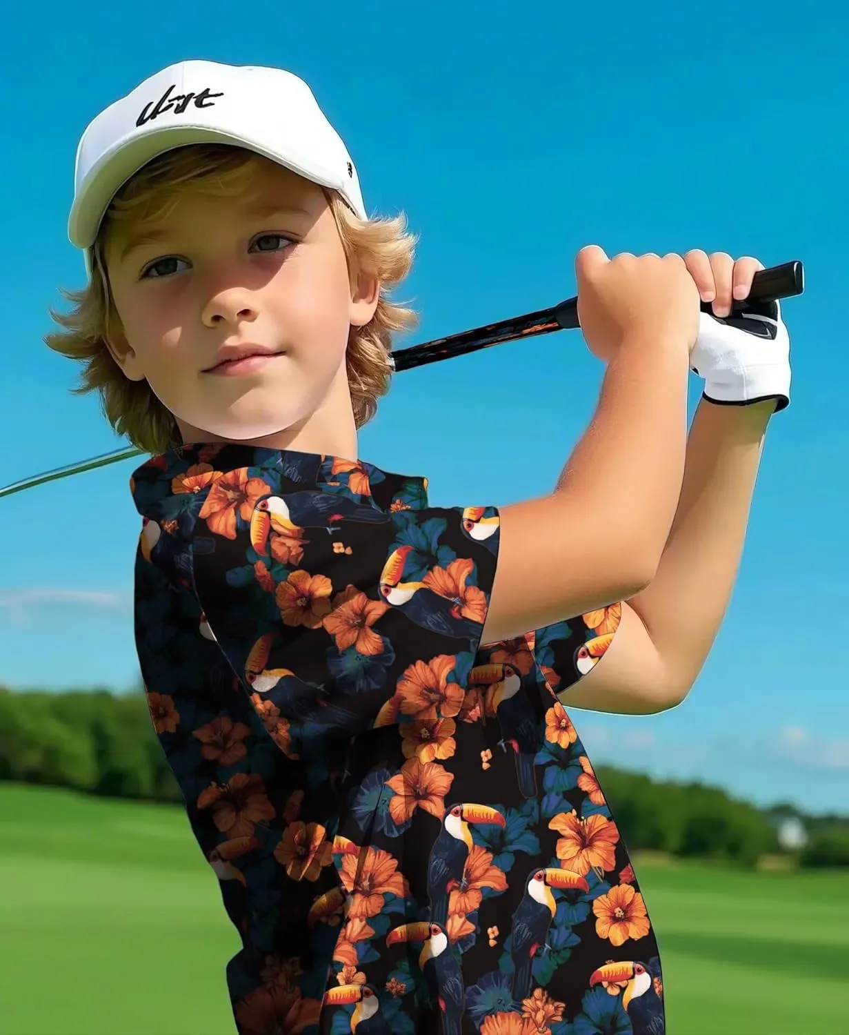 Boys Hawaiian Shirt Polo Tropical Kid Aloha Golf Uniform Short Sleeve Printed Tee Summer Beach Vacation Graphic Top