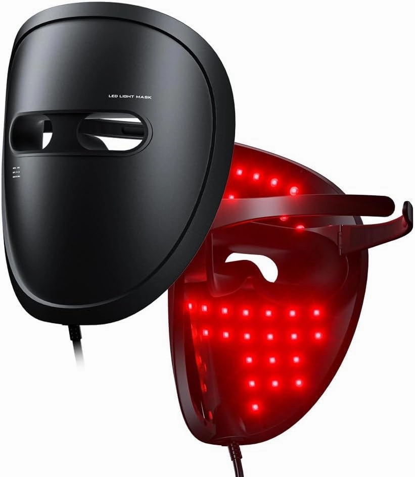 Boyuan LED Face Mask Light Therapy with Remote, 7 Light Modes & Timing Settings, Red & Blue Light Facial Device, Home Skincare for Skin Care & Anti-aging