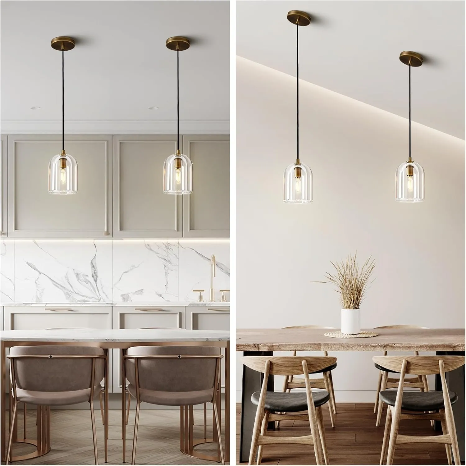 Brass Pendant Light Fixtures, Crystal Modern Pendant Lights, Indoor Pendant Light for Kitchen Island Dining Room Living Room Bedroom Bathroom, E12 Bulb Included