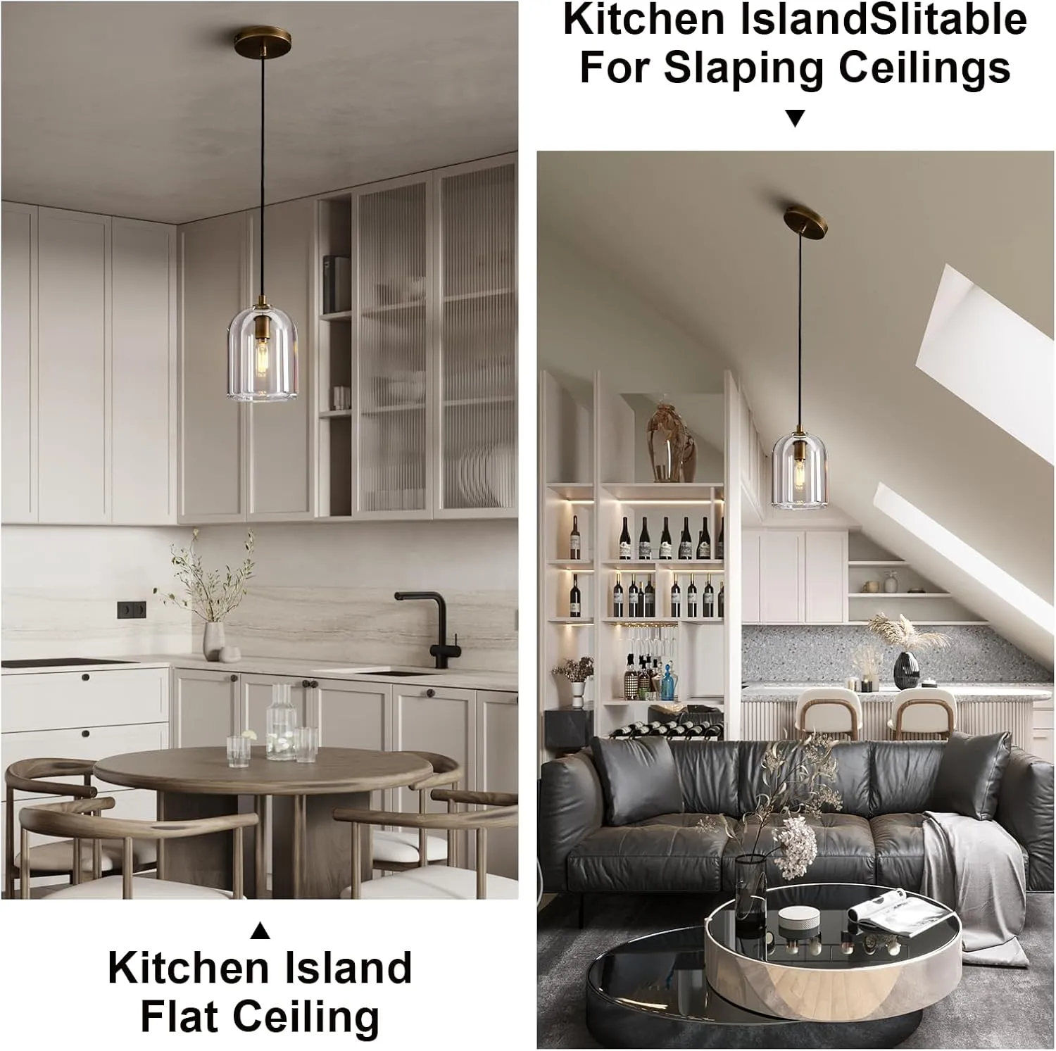 Brass Pendant Light Fixtures, Crystal Modern Pendant Lights, Indoor Pendant Light for Kitchen Island Dining Room Living Room Bedroom Bathroom, E12 Bulb Included