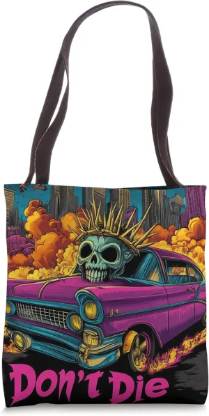 Bright Skull Lowrider Art - Retro Futuristic Aesthetic Tote Bag