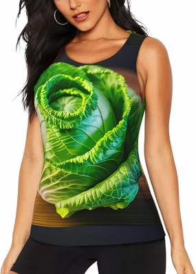 Bright Cabbage Print Women Athletic Tank Tops Summer Workout Fitness Sessions Physical Activities Use