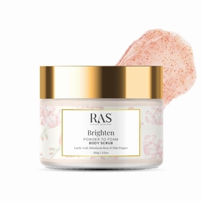 Brighten Powder to Foam Body Scrub | Tan Removing & Gentle Exfoliation | Orange, Himalayan Rose & Pink Pepper | For Men & Women | Vegan, Toxin & Cruelty Free | 100g