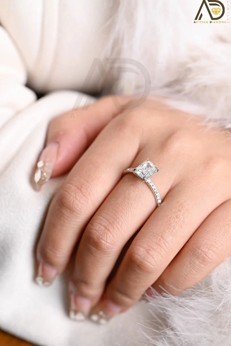 Brilliant 1.5 CT Radiant Moissanite Solitaire Ring – White Gold Beauty
