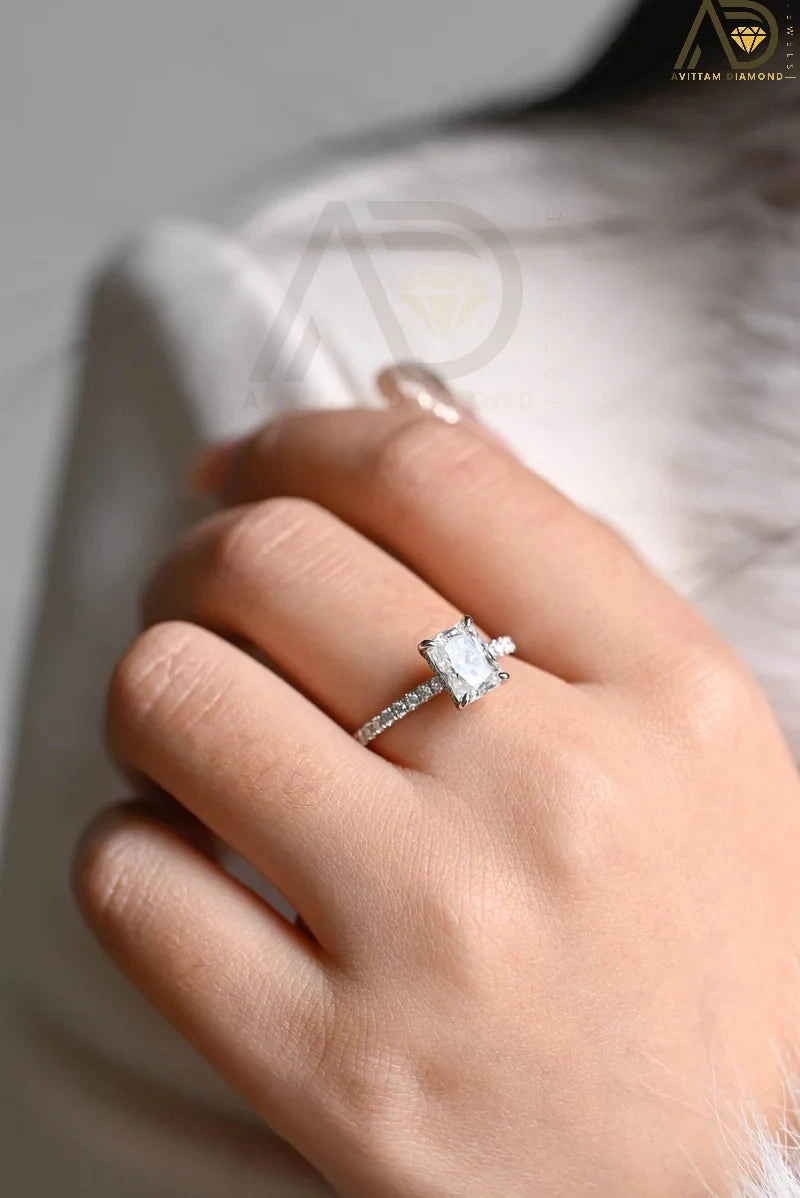 Brilliant 1.5 CT Radiant Moissanite Solitaire Ring – White Gold Beauty
