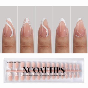 BTArtbox Medium Almond Gel Nail Tips - 5 Styles Pre-Designed French Tip Nails Peach and Pre-colored Soft Gel Nail Tips Pink
