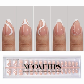 BTArtbox Short Almond Gel Nail Tips-5 Styles Pre-Designed French Tip Peach Nails and Pre-colored Soft Gel Nail Tips Pink