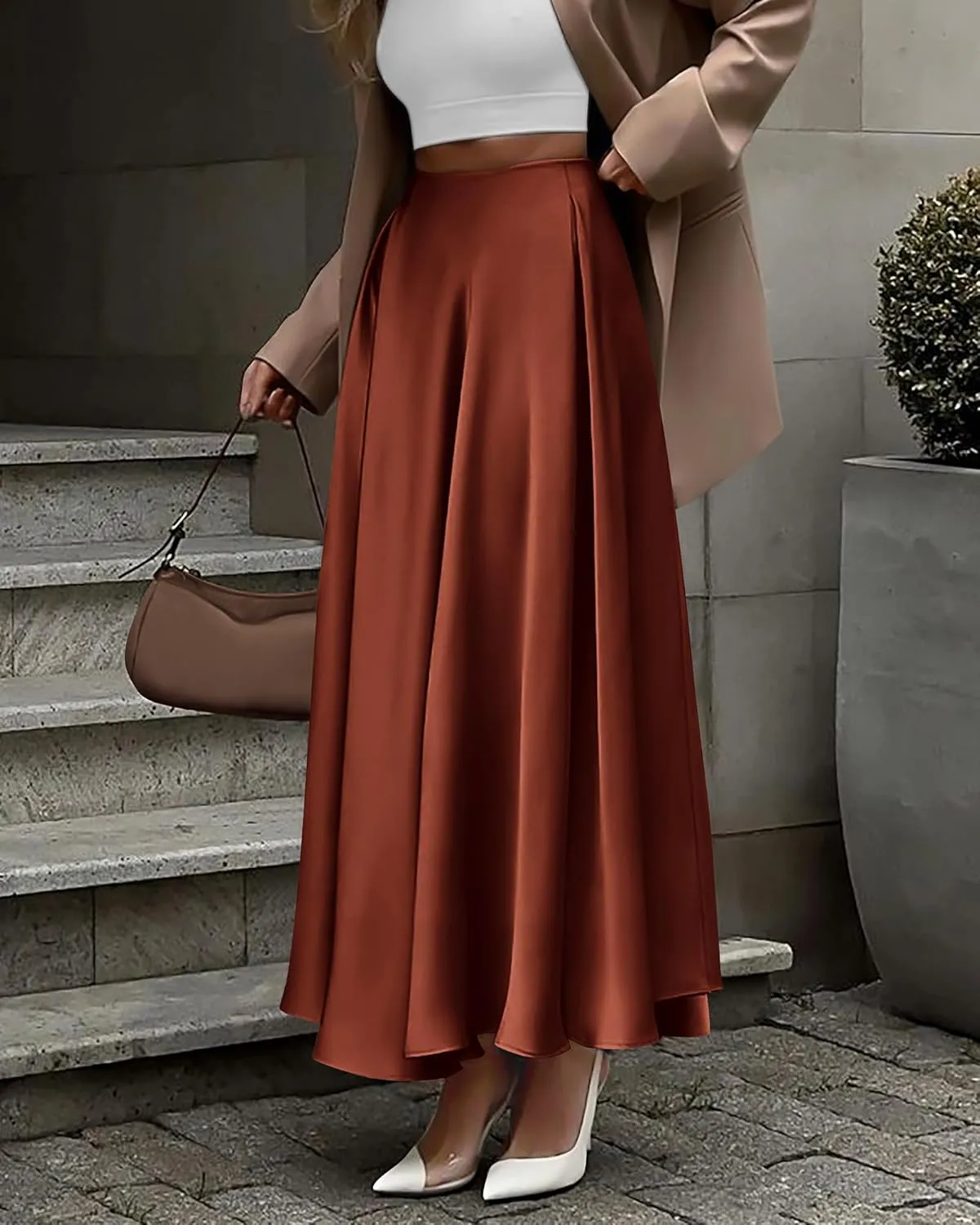 BTFBM Womens High Waist Satin Skirts Summer Spring Outfits 2025 Elegant Flowy A-Line Party Cocktail Long Maxi Skirt
