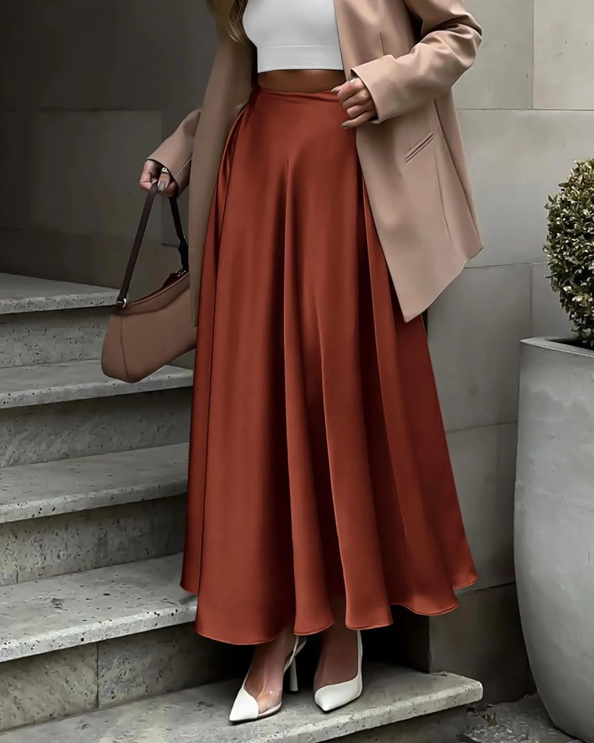 BTFBM Womens High Waist Satin Skirts Summer Spring Outfits 2025 Elegant Flowy A-Line Party Cocktail Long Maxi Skirt