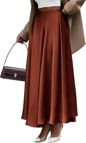 BTFBM Womens High Waist Satin Skirts Summer Spring Outfits 2025 Elegant Flowy A-Line Party Cocktail Long Maxi Skirt