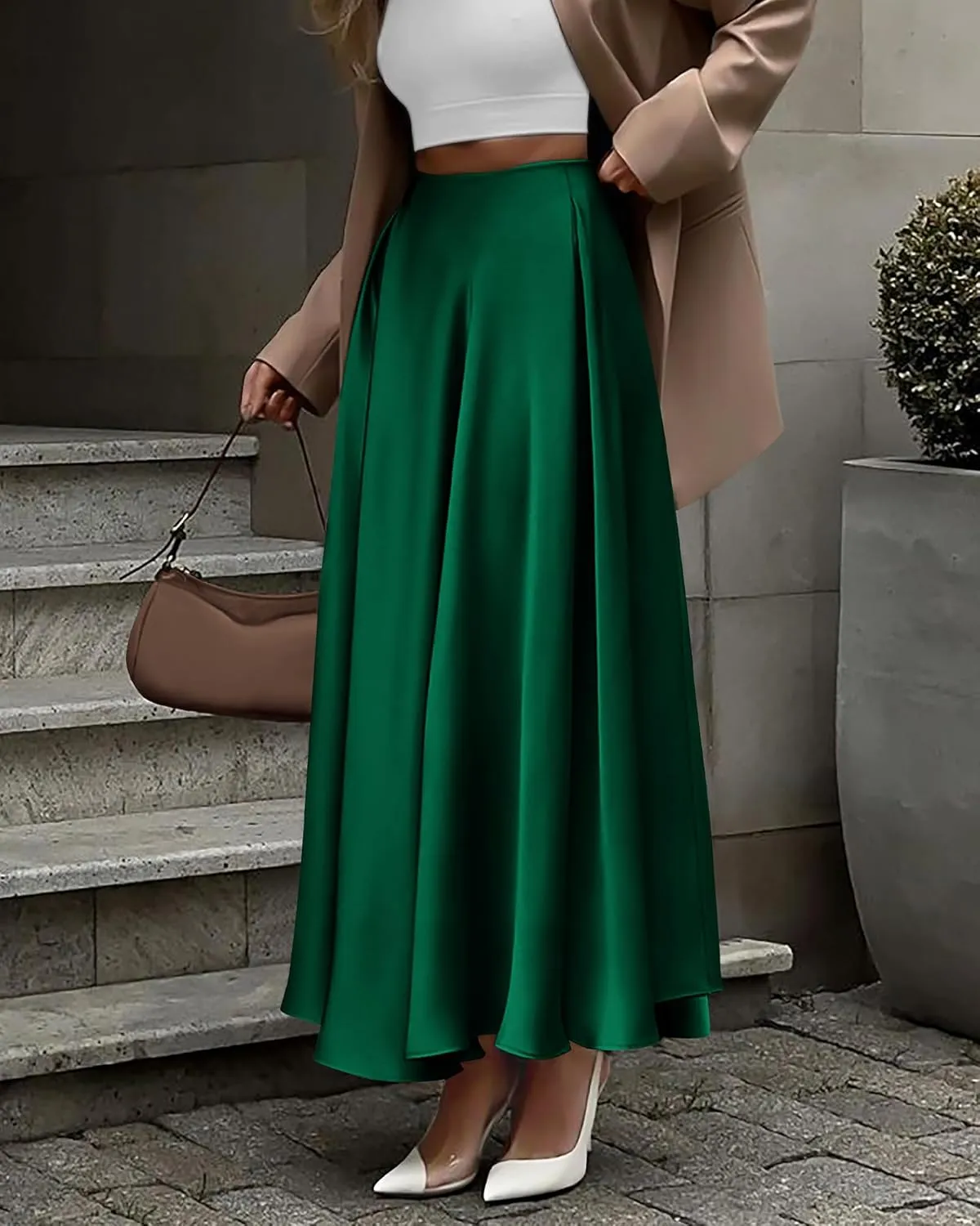 BTFBM Womens High Waist Satin Skirts Summer Spring Outfits 2025 Elegant Flowy A-Line Party Cocktail Long Maxi Skirt